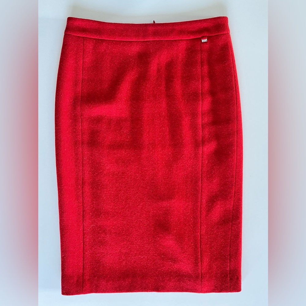 Vintage Bogner Red Wool Flannel Pencil Skirt. Size 4